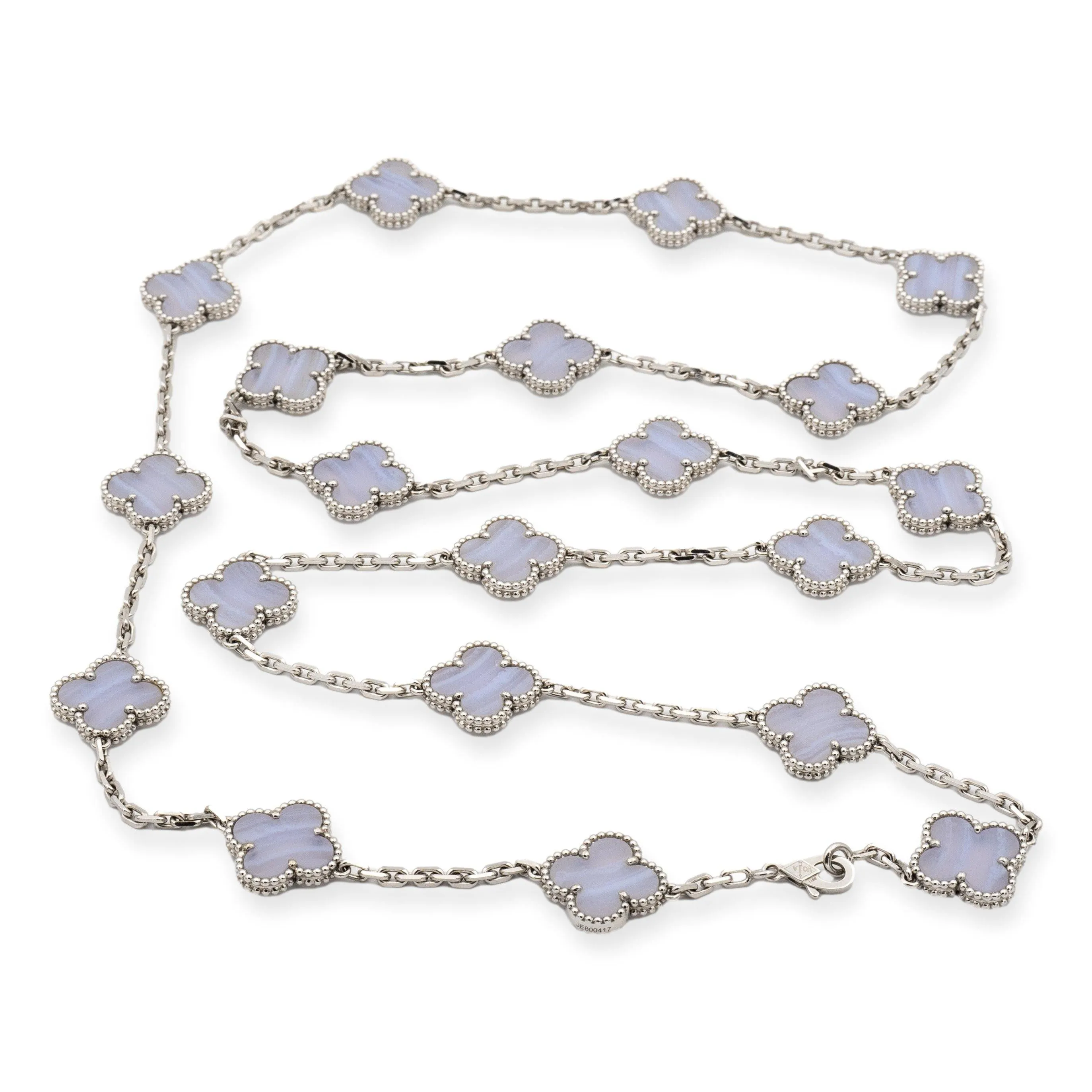Van Cleef & Arpels 18K White Gold Vintage Alhambra 20 Motif Chalcedony Necklace