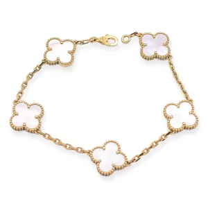 Van Cleef & Arpels Vintage Alhambra 5 Motif MOP 18KY Gold Bracelet NEW