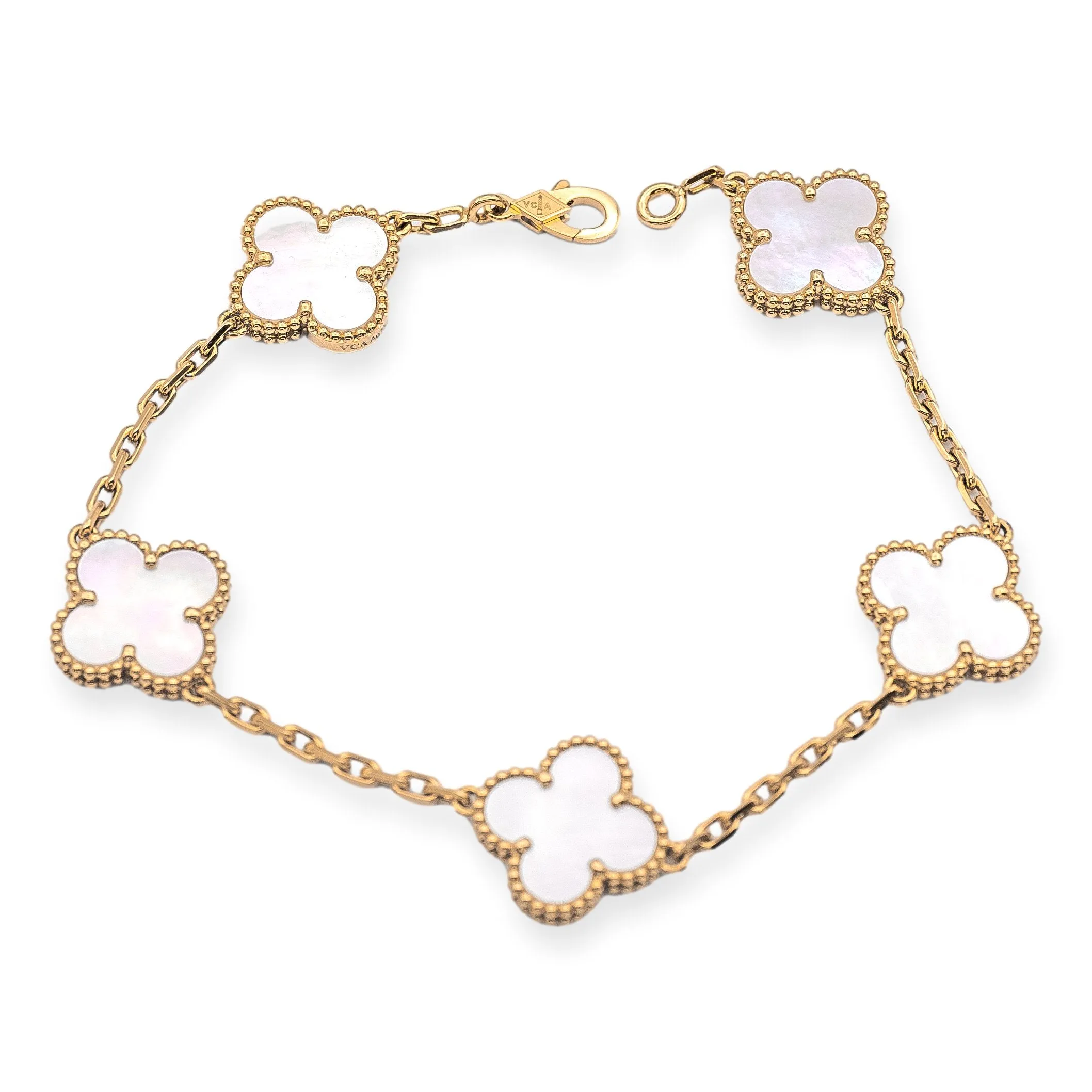 Van Cleef & Arpels Vintage Alhambra 5 Motif MOP 18KY Gold Bracelet NEW