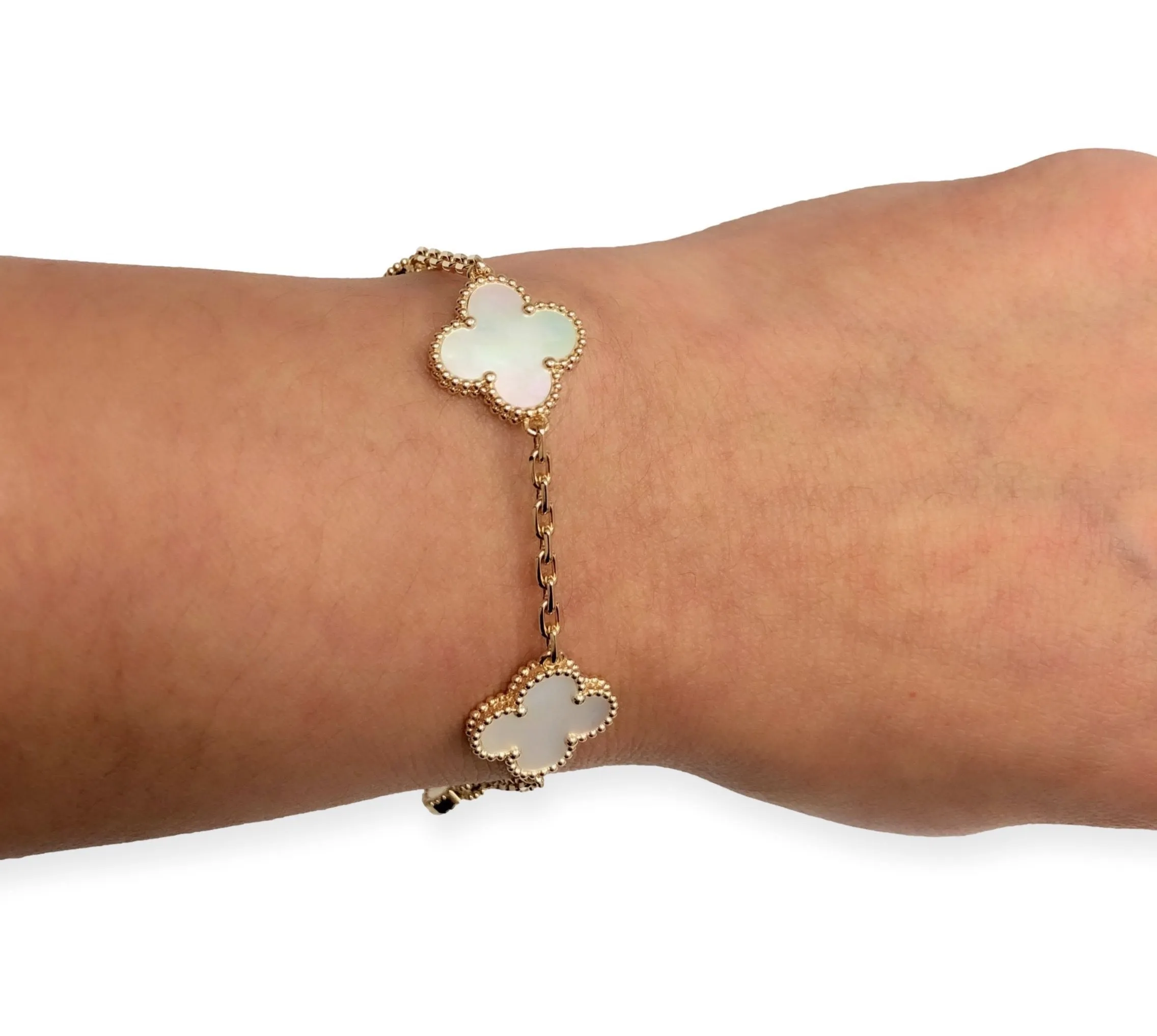 Van Cleef & Arpels Vintage Alhambra 5 Motif MOP 18KY Gold Bracelet NEW