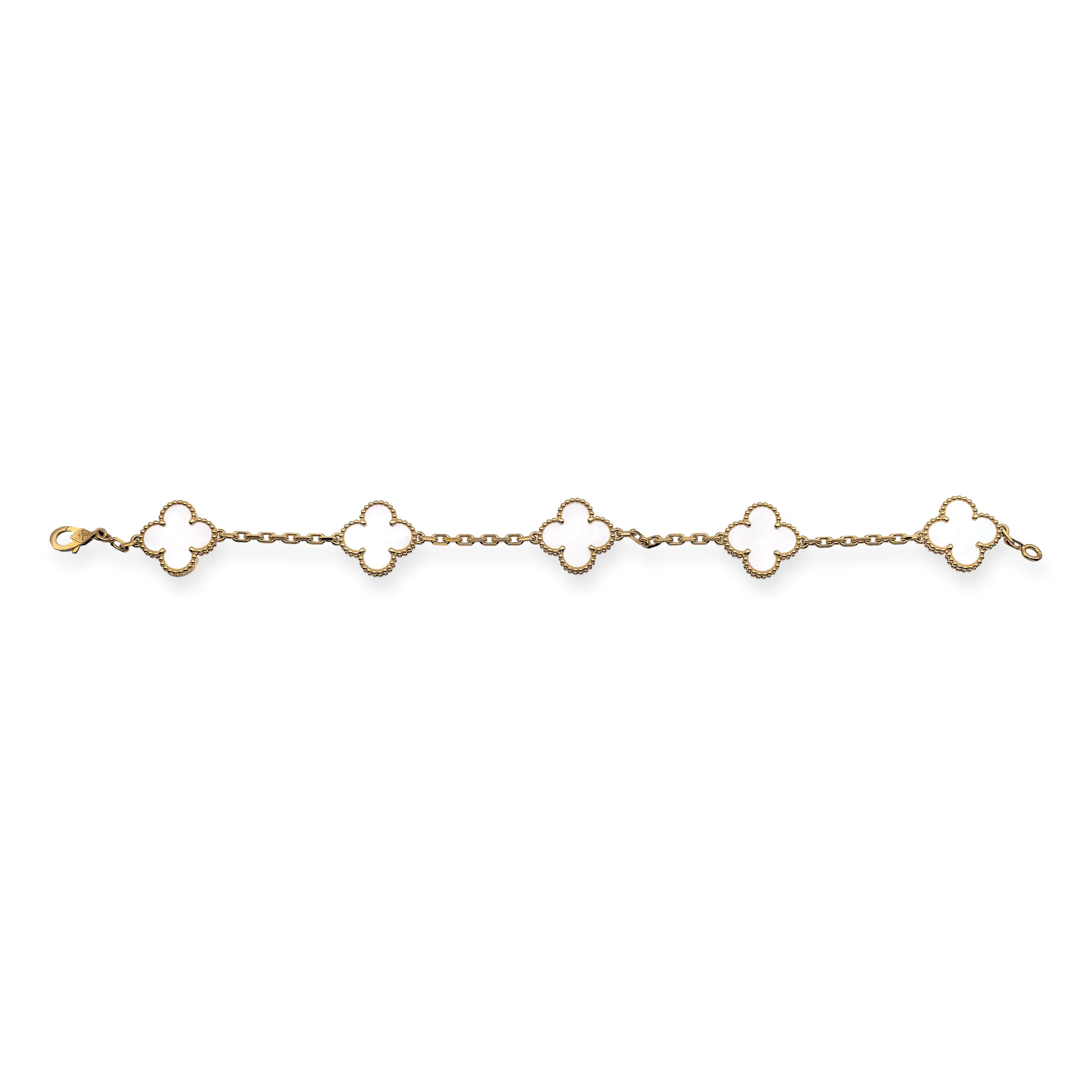 Van Cleef & Arpels Vintage Alhambra 5 Motif MOP 18KY Gold Bracelet NEW