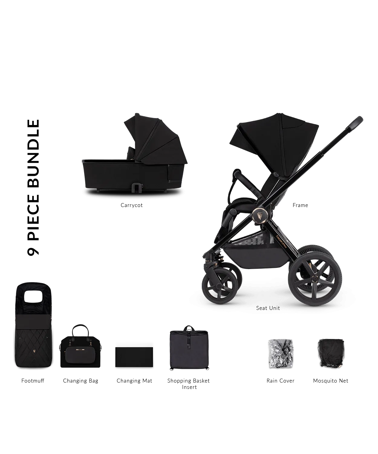 Venicci 2 in 1 Tinum UPLINE Pram - All Black
