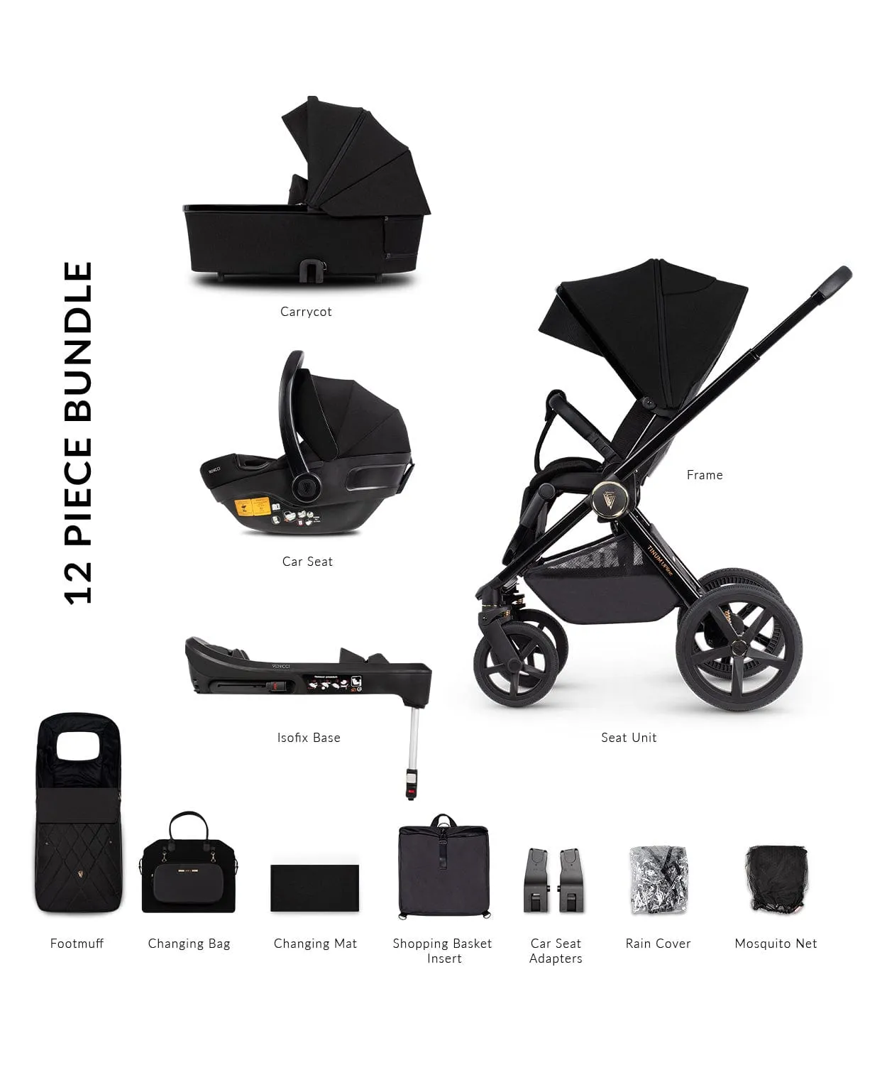 Venicci 4 in 1 Tinum UPLINE Pram - All Black