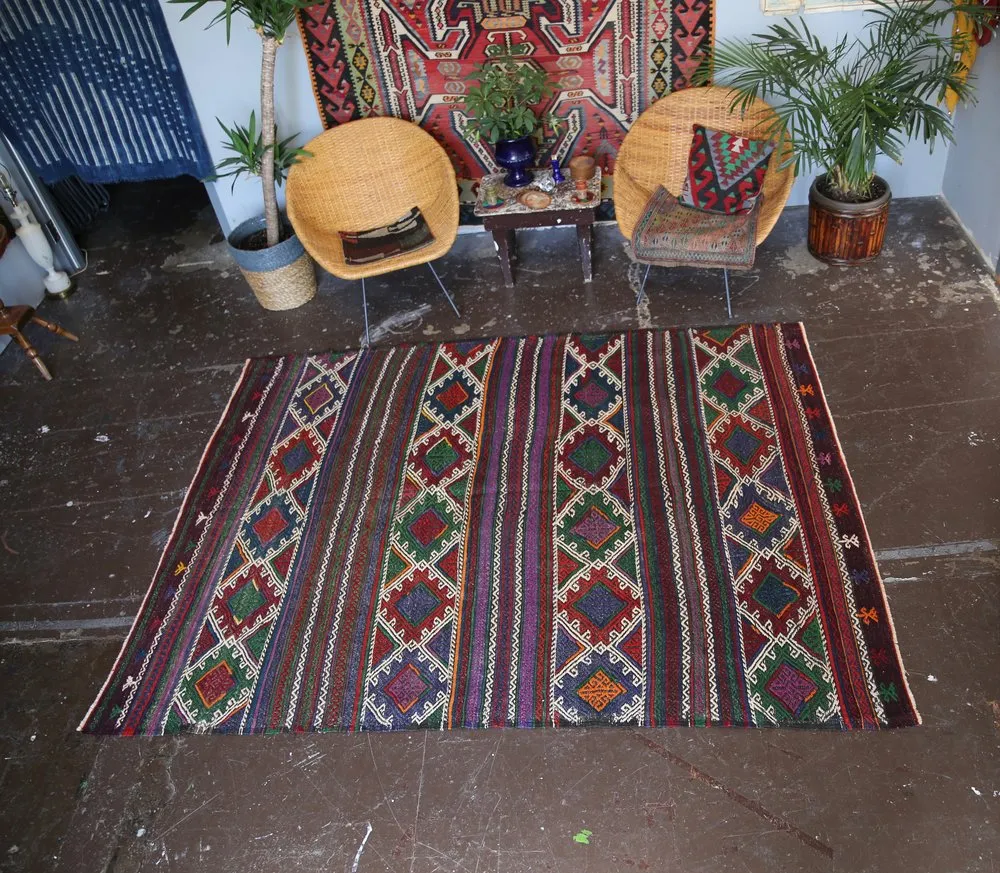 Vintage Aegean Cicim Kilim 6.2ftx8.1ft