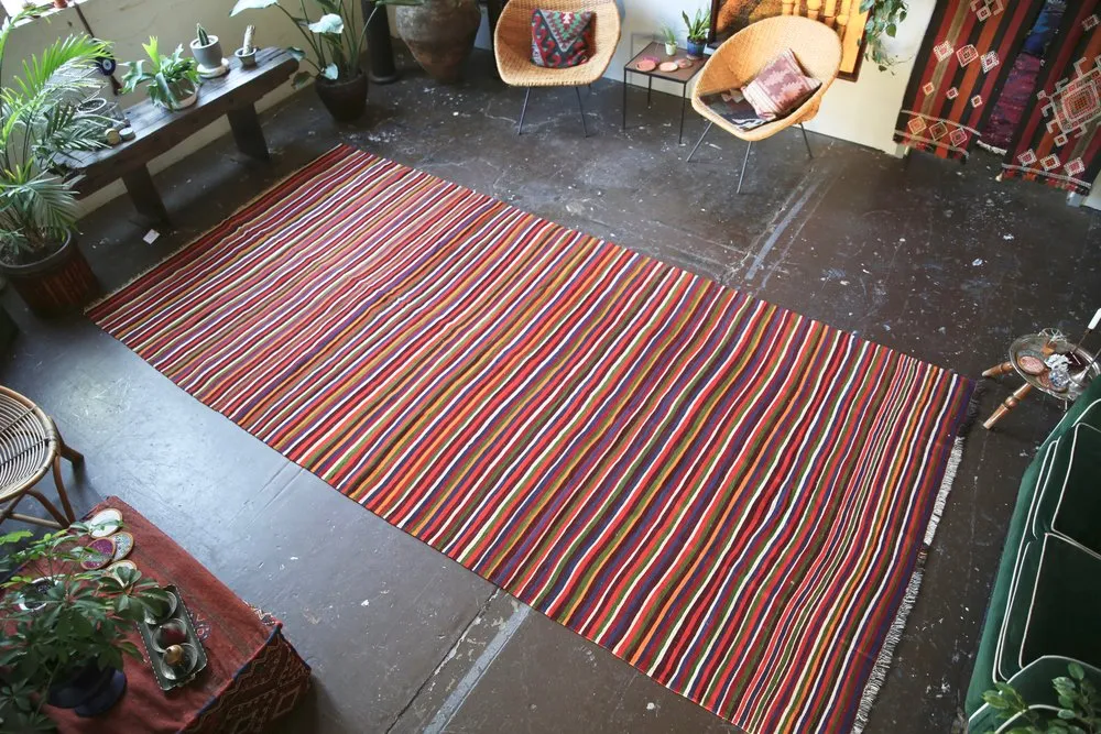 Vintage Aegean Kilim 6.3ftx12.10ft