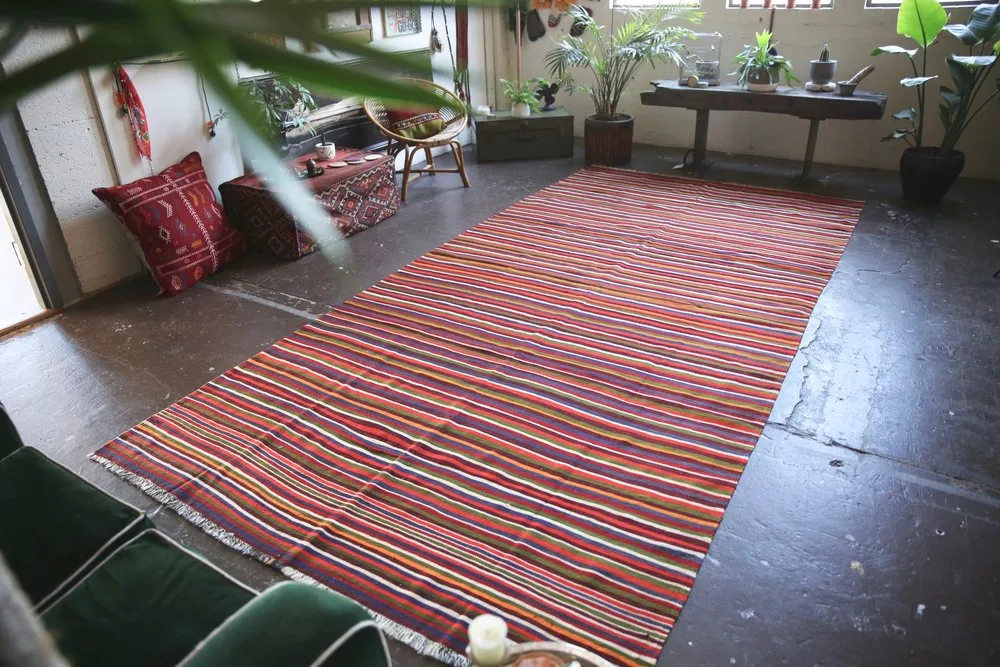 Vintage Aegean Kilim 6.3ftx12.10ft