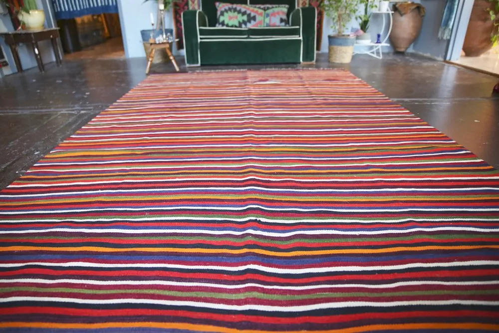 Vintage Aegean Kilim 6.3ftx12.10ft