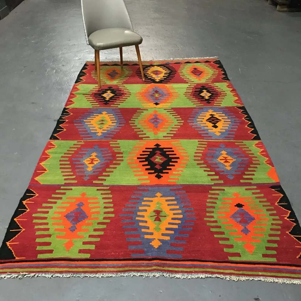 Vintage Afyon Parmakli Kilim 5.2x9.8ft