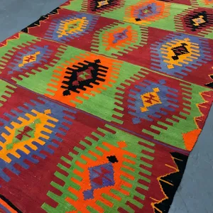 Vintage Afyon Parmakli Kilim 5.2x9.8ft