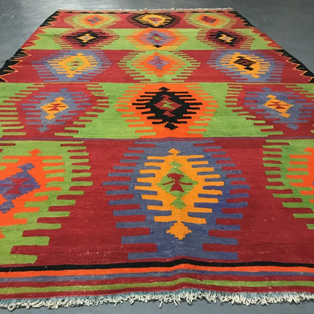 Vintage Afyon Parmakli Kilim 5.2x9.8ft