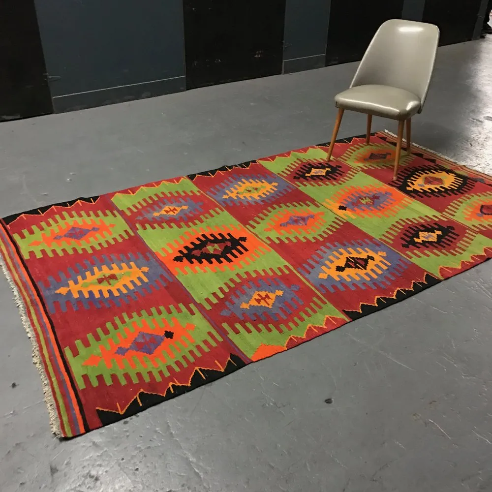 Vintage Afyon Parmakli Kilim 5.2x9.8ft