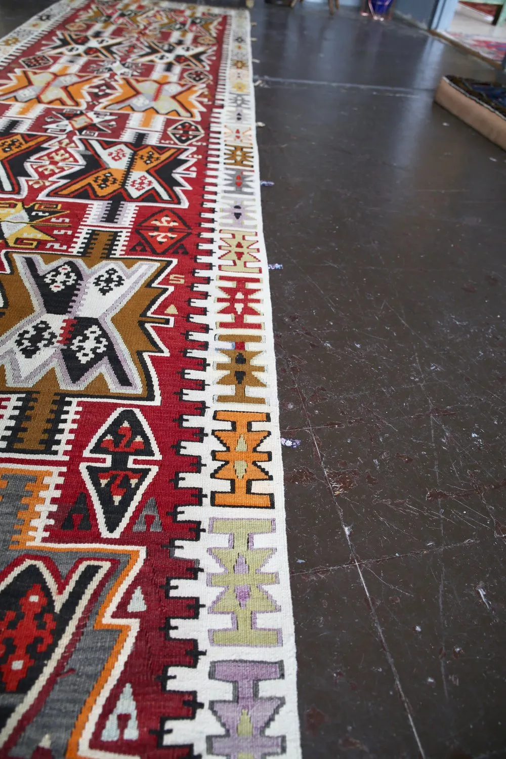 Vintage Kayseri Kilim Runner 3.9ftx15.2ft