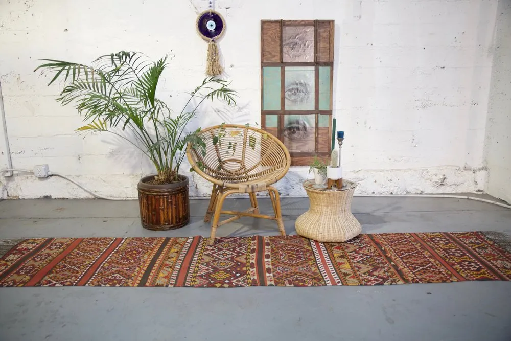 Vintage Maras Kilim Runner 2ft x 10.10ft