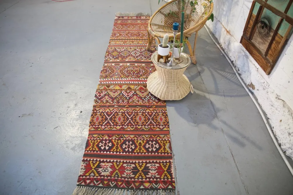 Vintage Maras Kilim Runner 2ft x 10.10ft