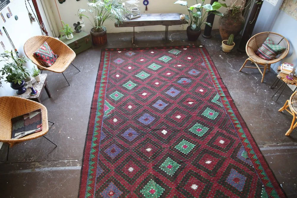 Vintage Mersin Mut Cicim Kilim 7.9ftx11.11ft