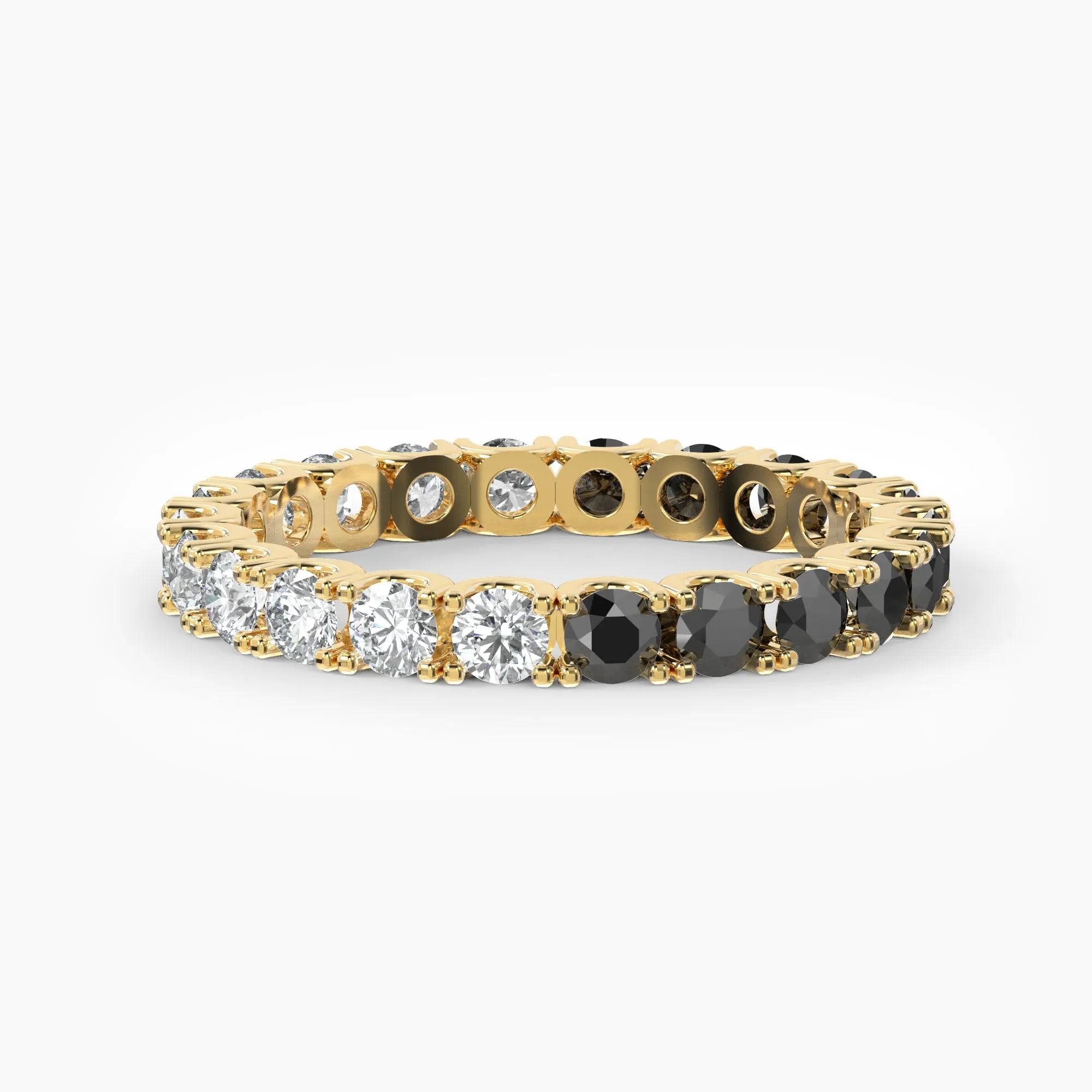 White & Black Diamond U Prong Eternity Band Comfort Low Setting Style