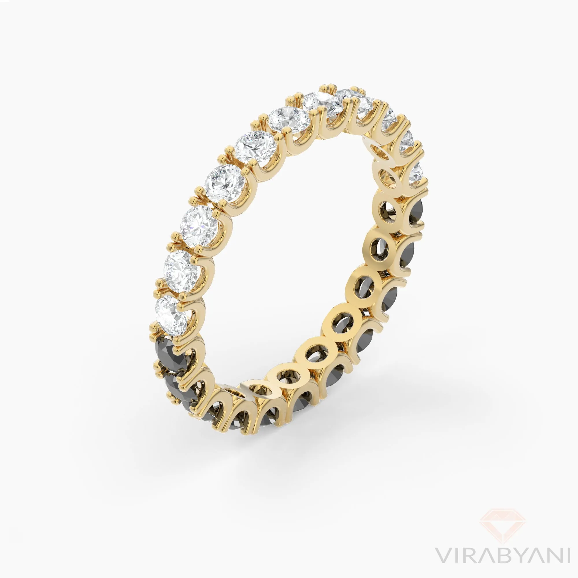 White & Black Diamond U Prong Eternity Band Comfort Low Setting Style