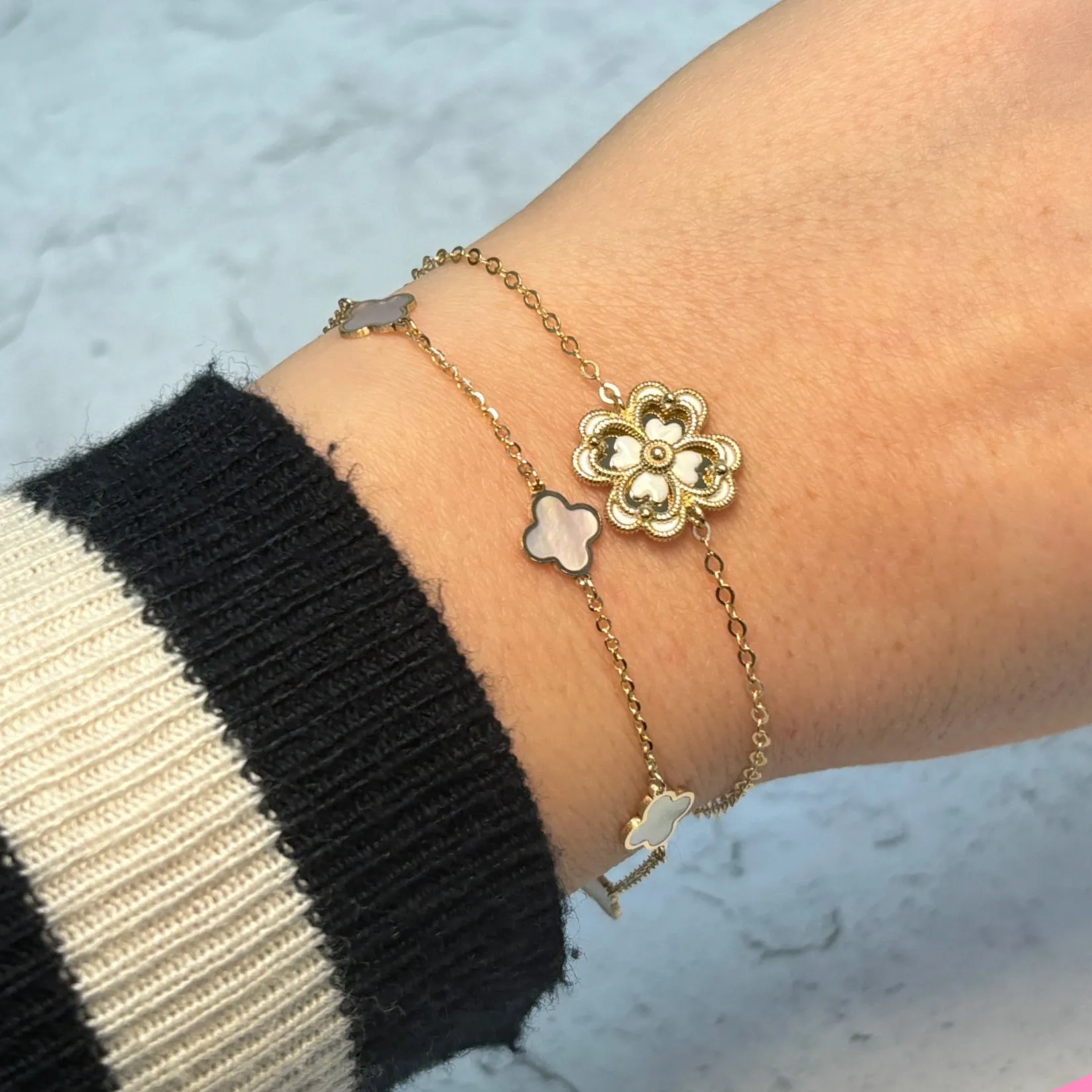 White Enamel Single Clover Bracelet