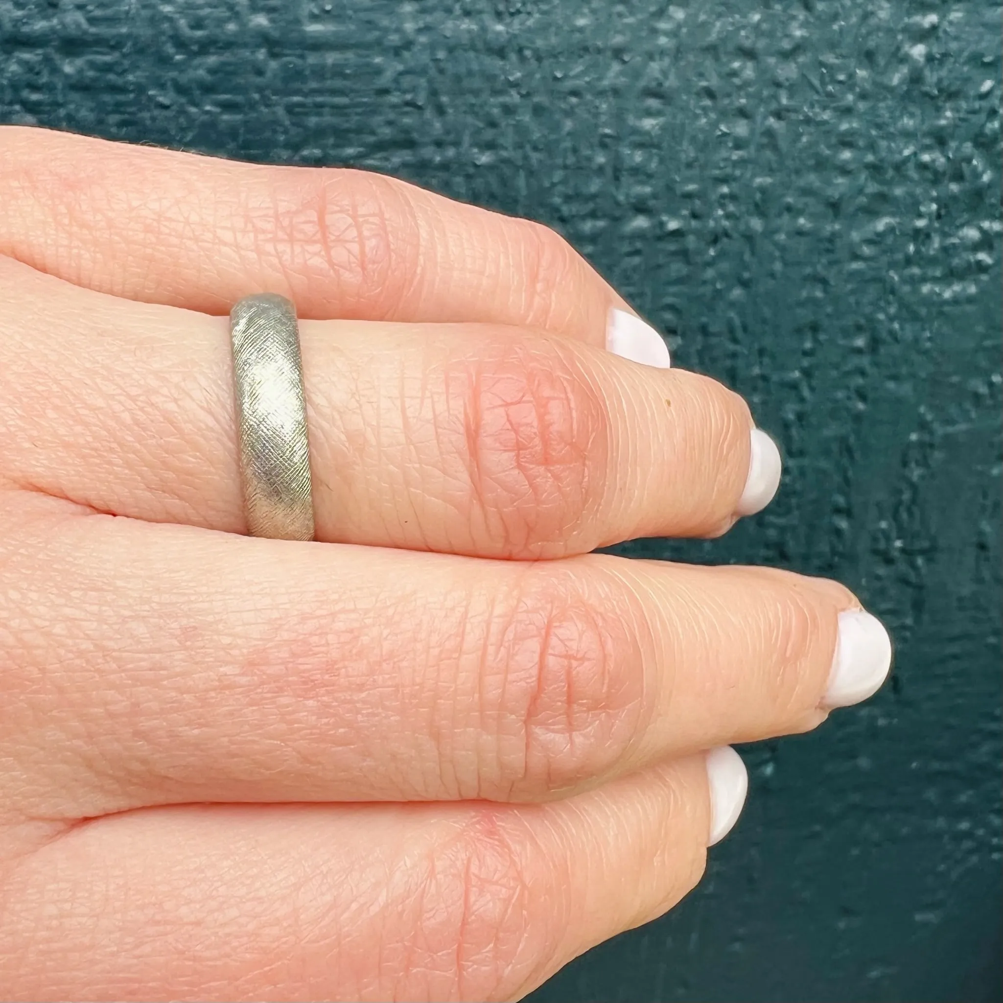 White Gold Wedding Band with Florentine Finish