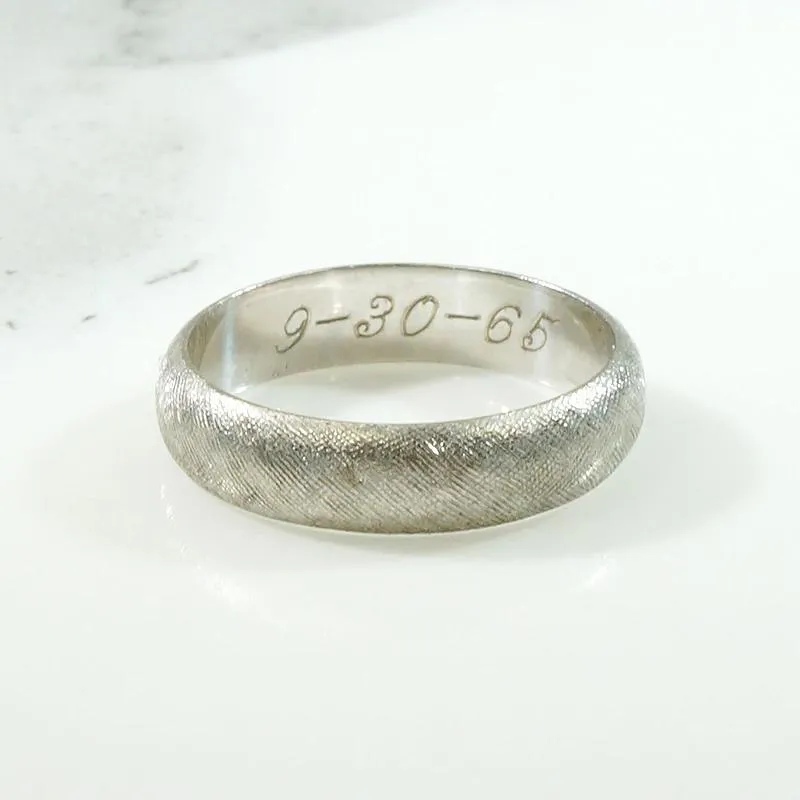 White Gold Wedding Band with Florentine Finish