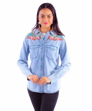 Women's Honey Creek Collection Blouse: Denim and Cactus