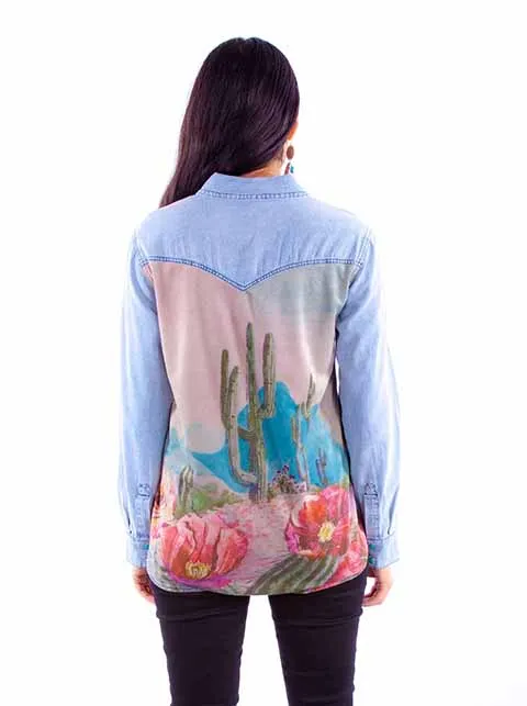 Women's Honey Creek Collection Blouse: Denim and Cactus