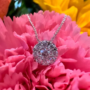 Zeghani Diamond Cluster 14K White Gold Circle Pendant Necklace NGP101