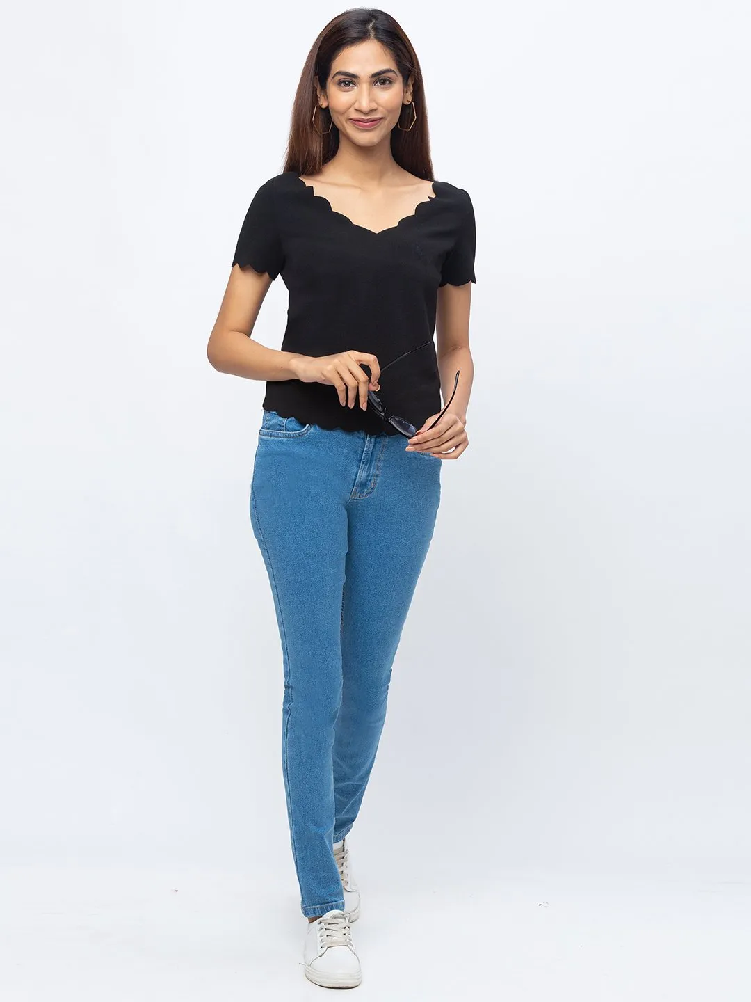 ZOLA Stone Blue Pencil Fit Full Length Denim Jeans For Women