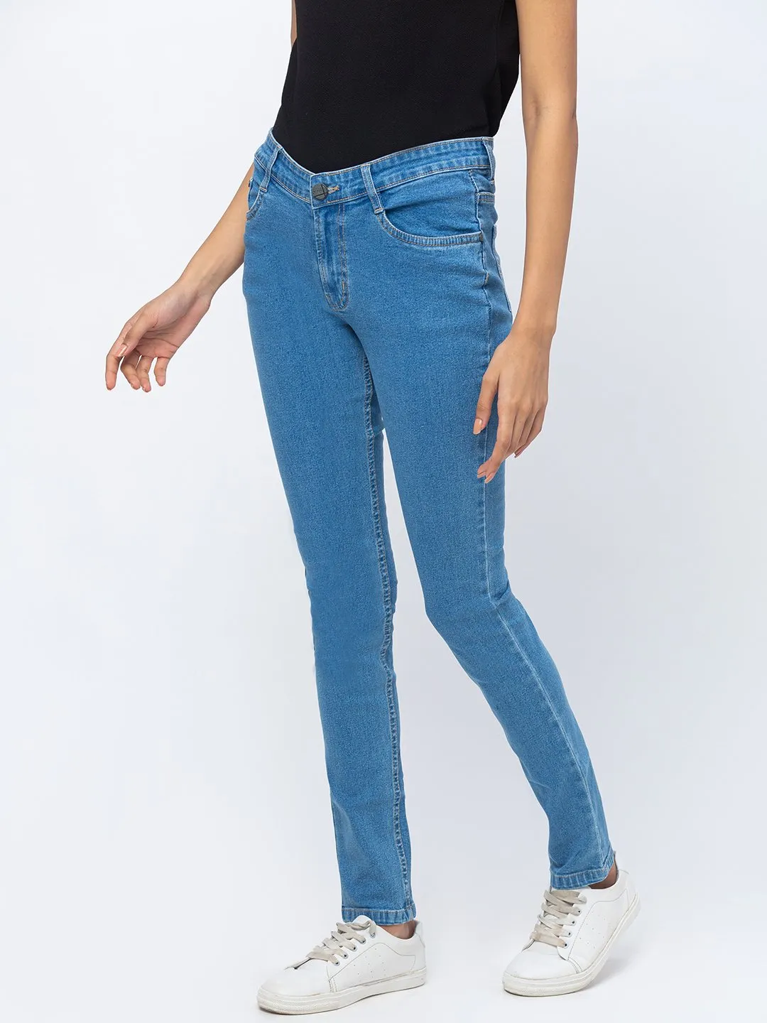 ZOLA Stone Blue Pencil Fit Full Length Denim Jeans For Women